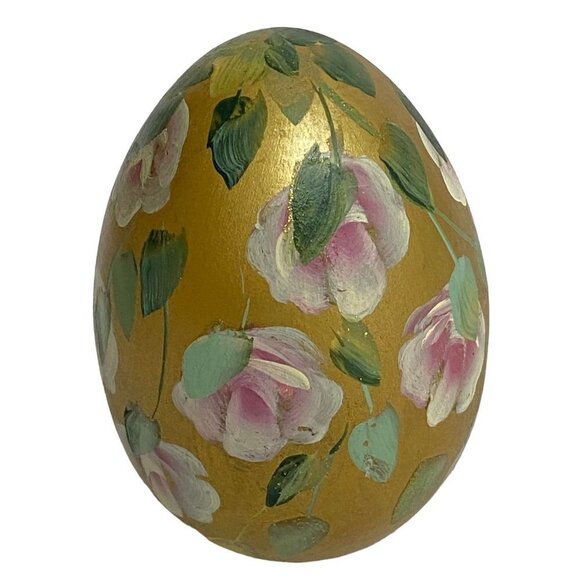 Handpainted Egg Figurine Pink and Gold Floral 4.5" high Signed - Picture 9 of 9